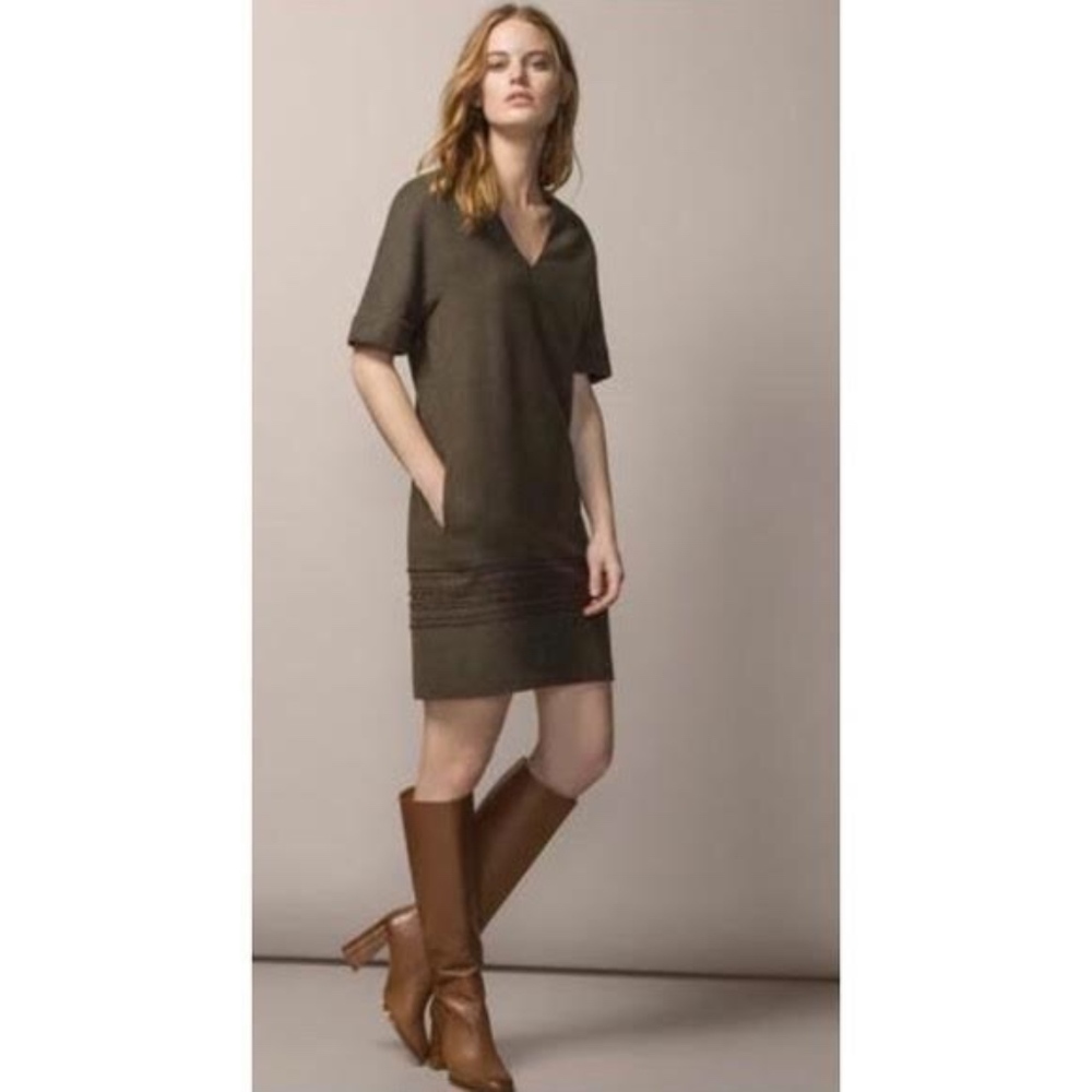 Massimo Dutti cozy olive wool dress